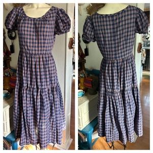 Vintage Navy Blue Plaid Prairie Dress